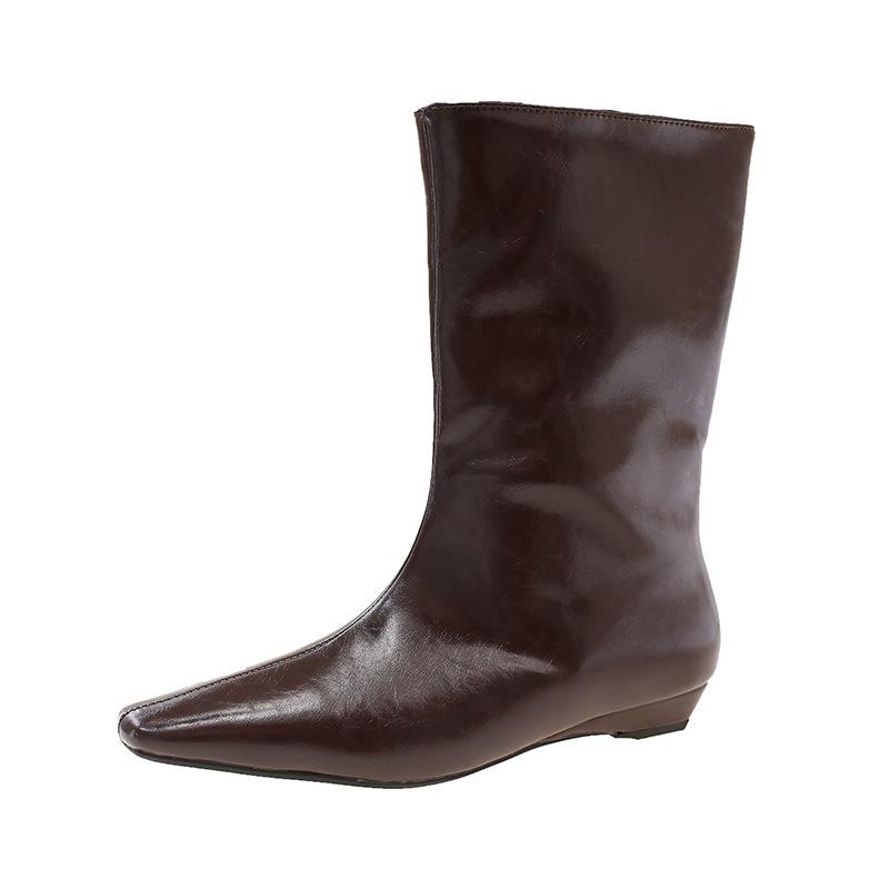 

Модные универсальные женские ботинки 2025 новая осенняя тонкая обувь с острым носком и внутренней платформой, темпераментные ботинки для通勤 в рыцарском стиле 42 тёмно-рыжий