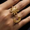 Yori Stainless Steel Sun Moon Classic Thin Chic Ring Personalized Metal Texture Rust Proof Charm Fashion Jewelry for Women