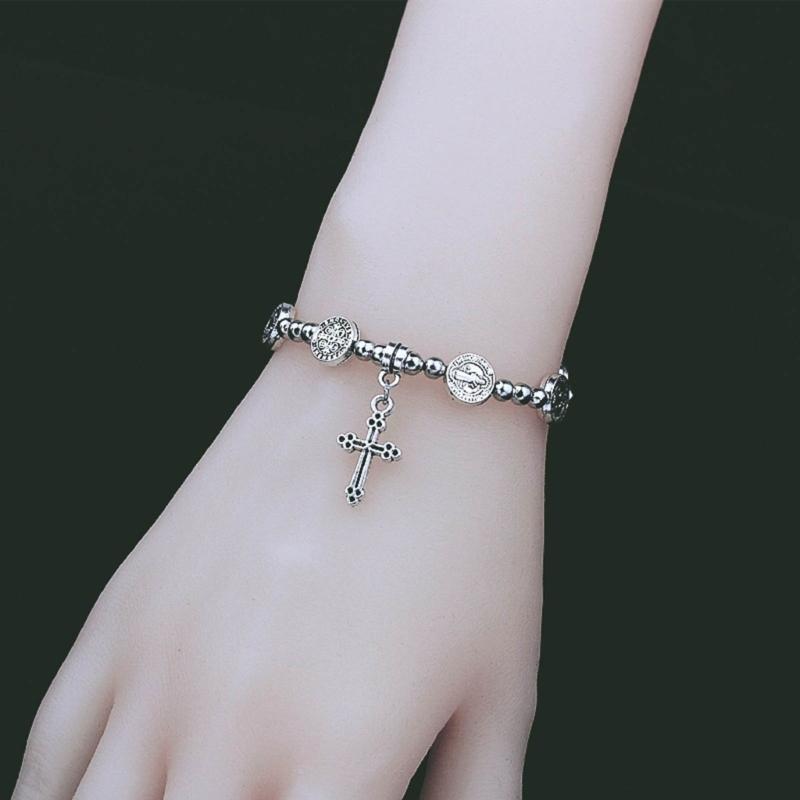 Vintage Cross Elastic Bracelet Retro Design Cross Bracelet Religious Wrist Jewelry Perfect Gift for Men and Women