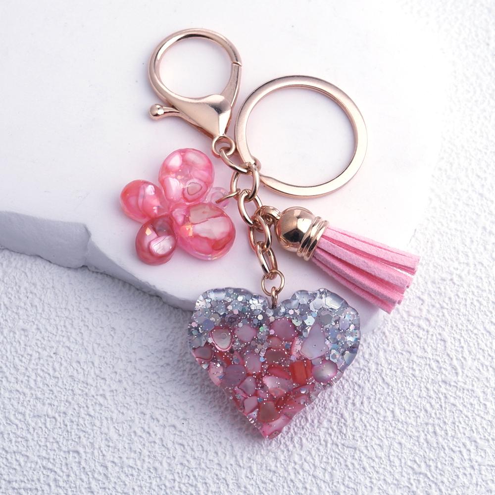 Resin Heart-Shaped Keychain with a Heart and Tassel Charm; a Stylish Keychain for Women that Makes an Excellent Holiday Gifth