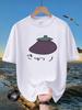 Unisex Kawaii Cartoon Eggplant Japanese Kana Print Tshirt Summer Quick Dry Breathable Short Sleeve Tee Harajuku Street Ve