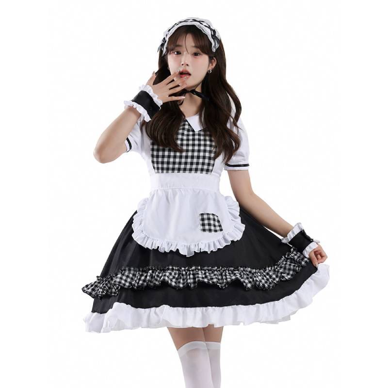 Lolita Girl Costume Dress With Puffy Sleeves And Large Bow For Halloween Cosplay