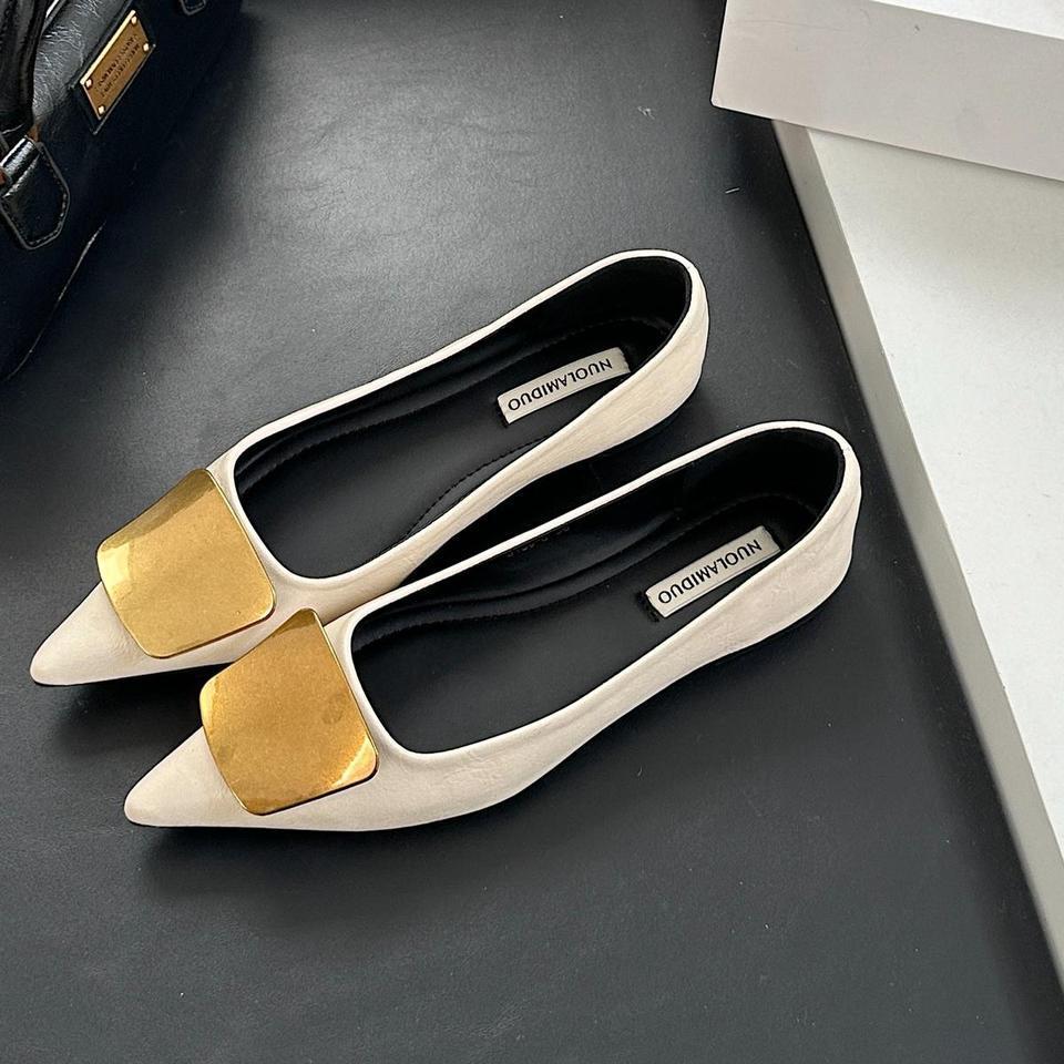 Women Fashion Buckle Flats Shoes2026 Spring Solid Color Lady Pointed Toe Shoes Elegant Woman Commuting Wearing Office Shoes