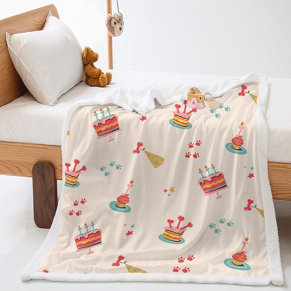 2D Digital Printed Cover Blanket Birthday Cake Blessing Thickened Lamb Fleece Crystal Fleece Blanket