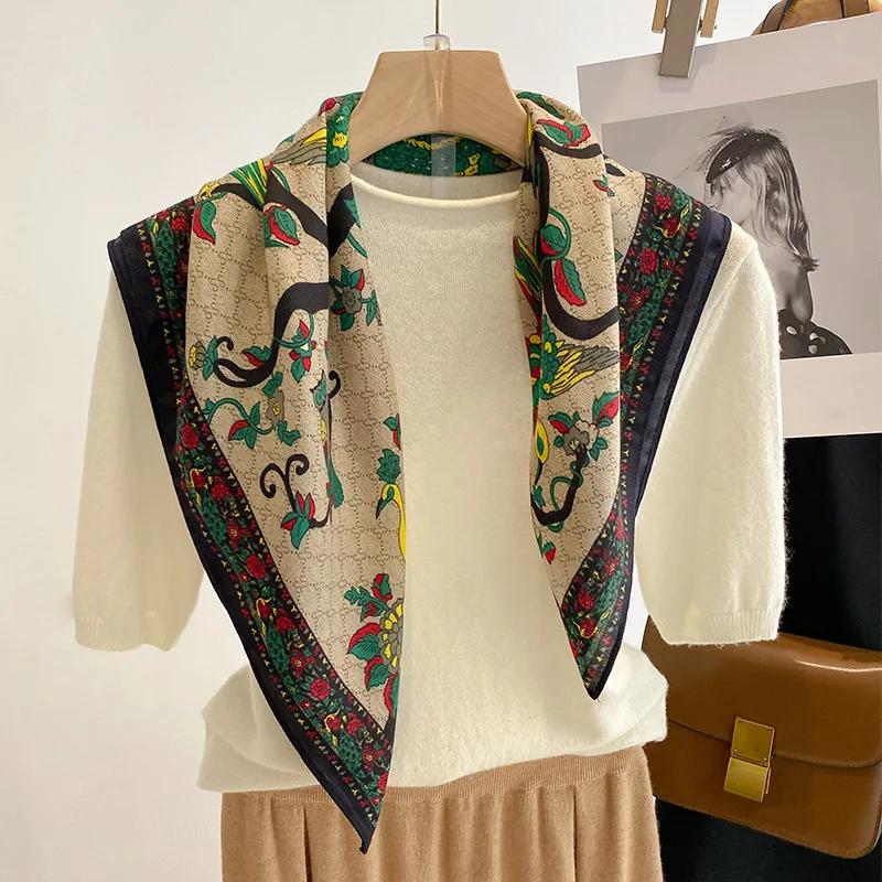 New Cotton Shawl Design Wild Floral Print Silk Square Women Neck Scarves Wrap Headkerchief Beach Hair Band Women's Bandana