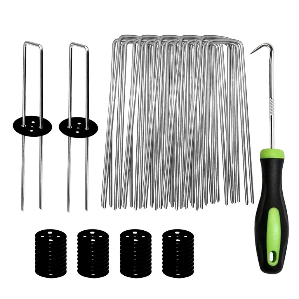 U Shaped Landscape Staples with Washer Caps for Garden Lawn Securing Metal Stakes for Turf Anchoring and Ground Cover Fixing