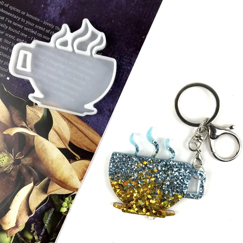 Reusable Silicone Keychain Mold For Epoxy Resin Art Creative Coffee Cup Shape Keyring Casting Mould