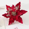 Flannel Fabric Christmas Artificial Flowers Plastic 28cm Xmas Decorative Flowers Glitter DIY Glitter Fake Flower