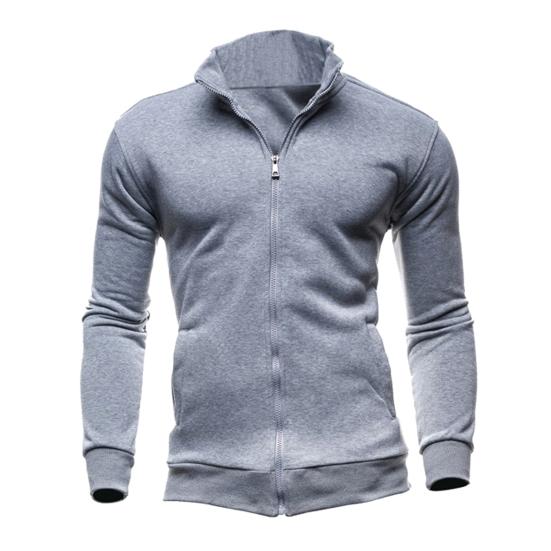 Men Zip-up Sweatshirt Mock Neck Long Sleeve Jacket Solid Color Full Zip Casual Top for Outdoor Jogging Sports Gym Wear M светло-серый 1360₽