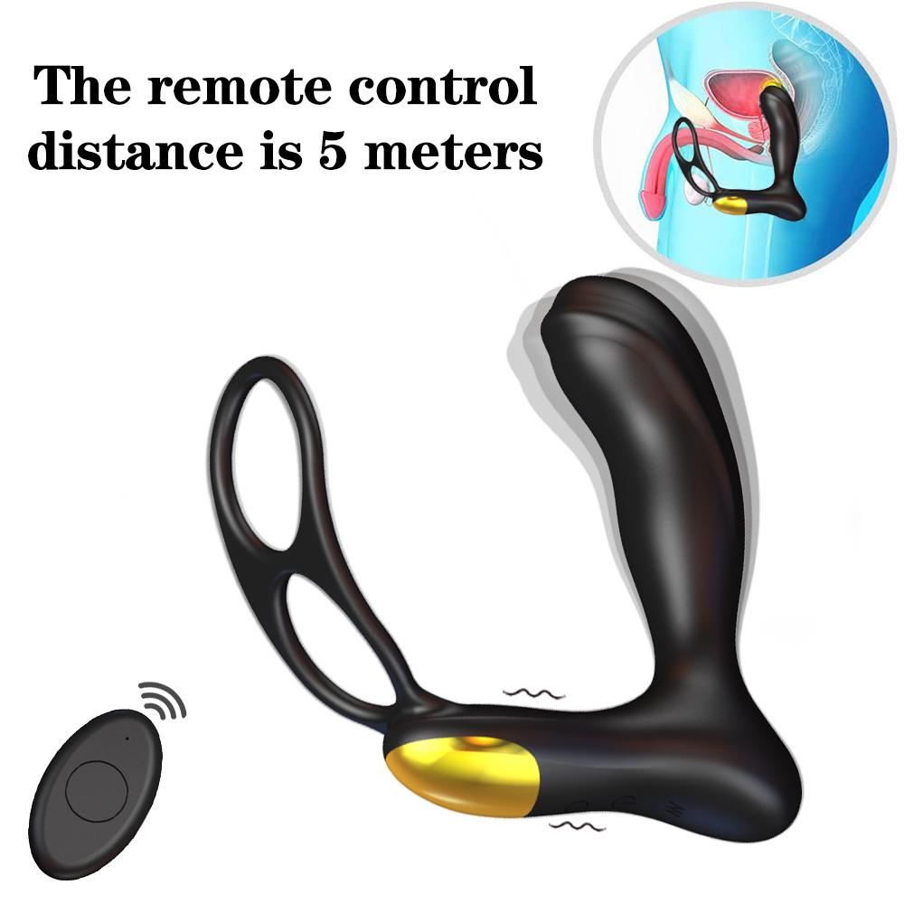 Vibrators with Dual Ring, Silicone Sex Toy Men with Dual Motors, 10 Vibration Modes and Remote Control, Butt Plug, Prostate Stimulator for Men