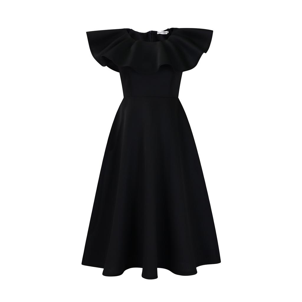 Women Elegant Ruffled High Waist A Line Midi Evening Party Dress