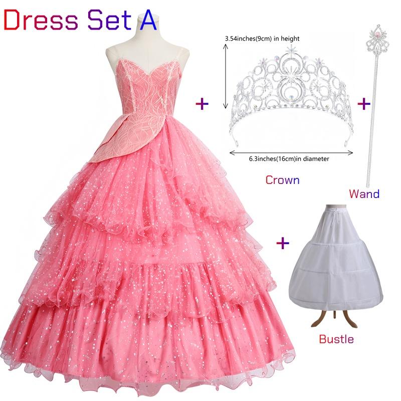 Wicked Glinda Dress for Adults Pink Glinda Cosplay Costume Dress Halloween Dance Party Show for Women Role-Playing Party Outfit