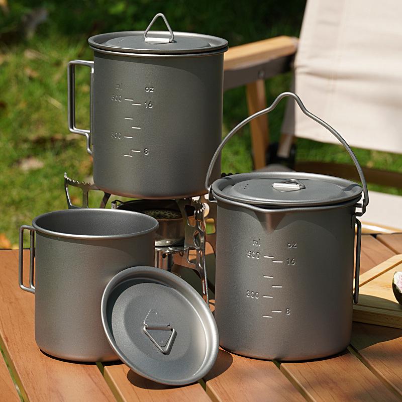 TA1 Titanium Outdoor Mug with Folding Handle - Portable Single-Layer Water, Coffee, and Tea Cup for Camping and Picnics
