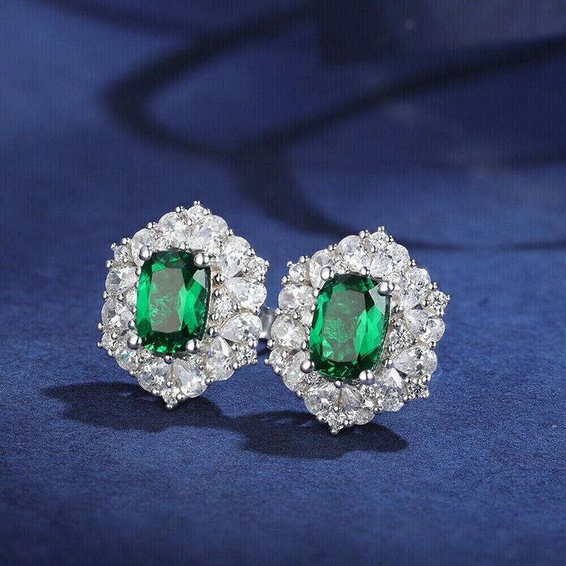 Huitan Modern Fashion Design Green CZ Stud Earrings Temperament Lady Accessories Wedding Party Copper Color Zircon for Women