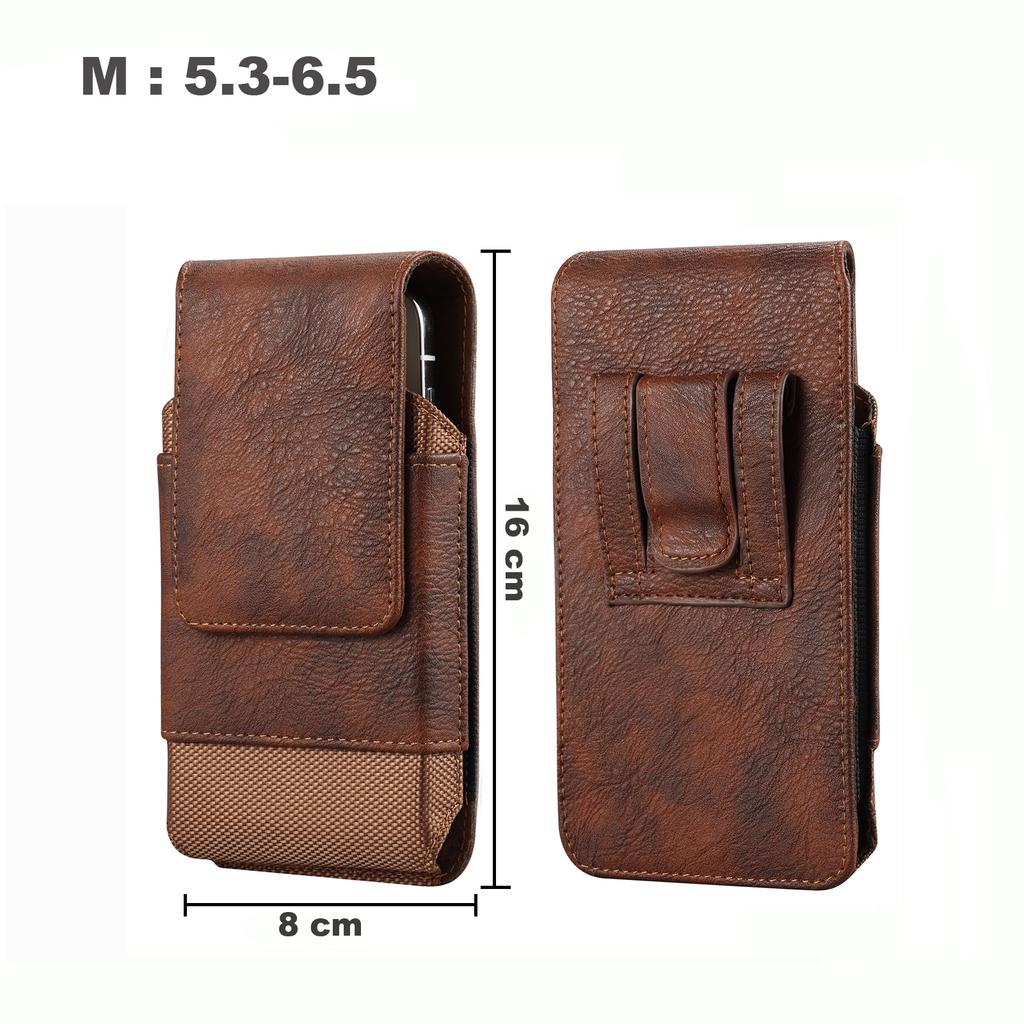 Universal Leather Men Waist Bag Mobile Phone Belt Clip Case For iPhone Samsung Galaxy Xiaomi Redmi Poco Oppo 7 Pro Holster Pouch