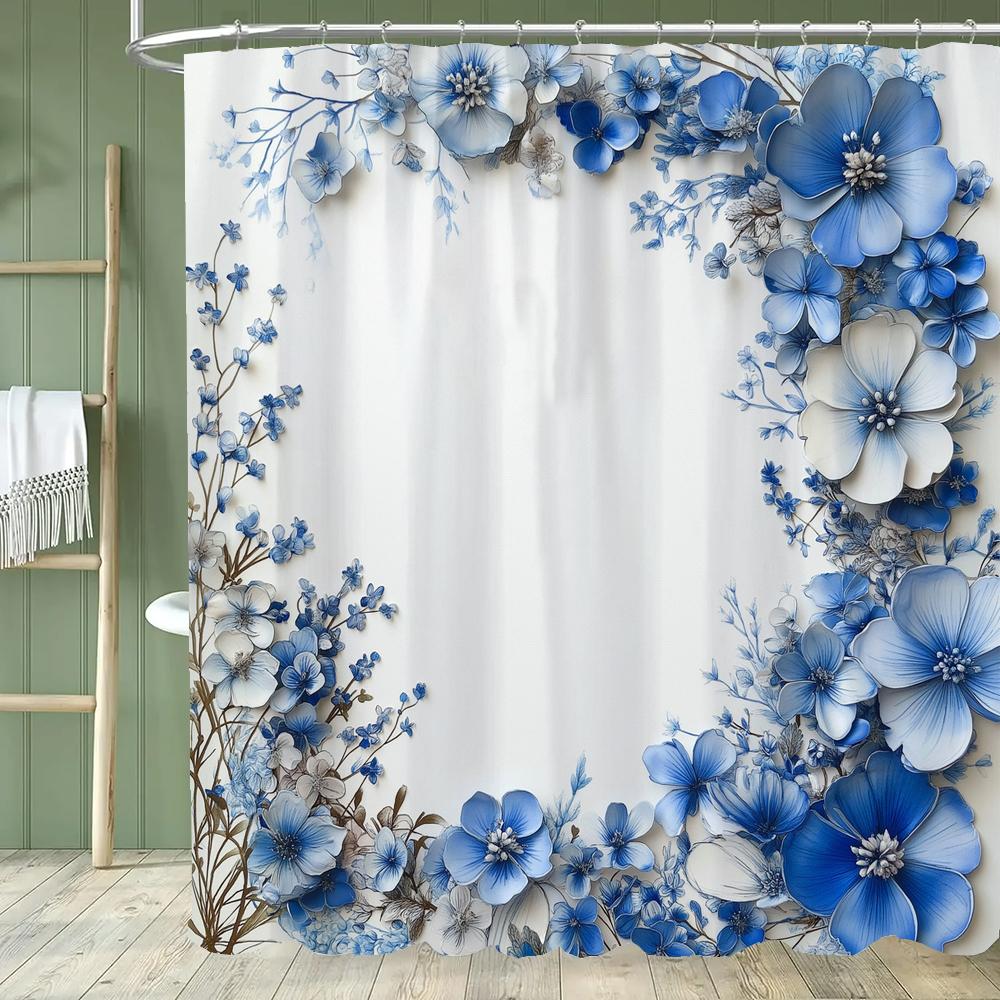 Blue Flowers and Butterflies Shower Curtain Bath Curtain Printed Polyester Floral Bathroom Curtains for Home Decoration Curtain