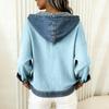 Damen Karo Denim Kapuzenpullover Patchwork Denim Pullover Langarm für Damen