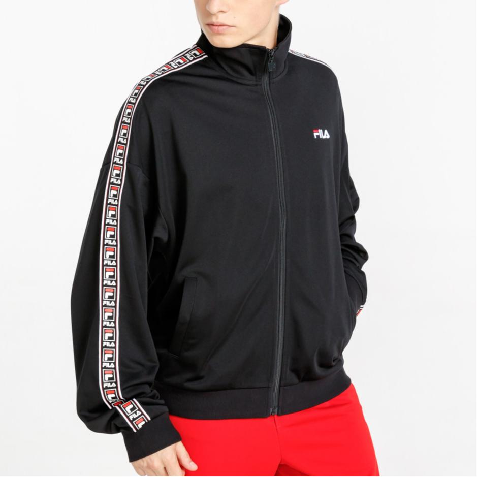 Fila Fusion Casual Loose Zip Stand Collar Sports Long Sleeve Knit Shirt Men Tops Black T11M919509F-BK