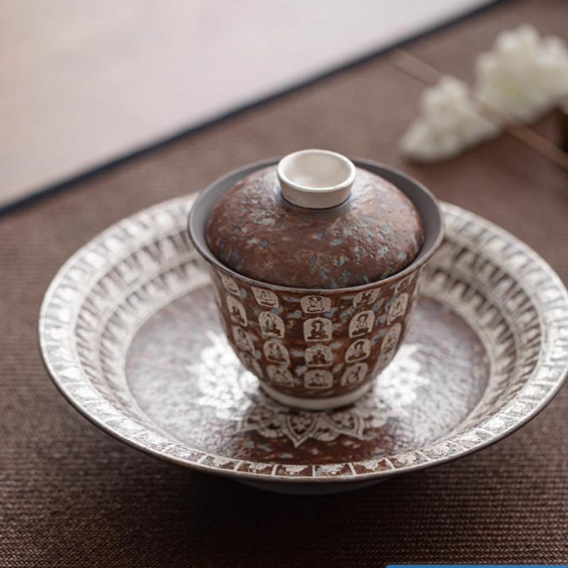 Dunhuang Mural Wanfo Cover Bowl, Single High-end Household Not Hot, Single Small Ceramic Tea Bowl