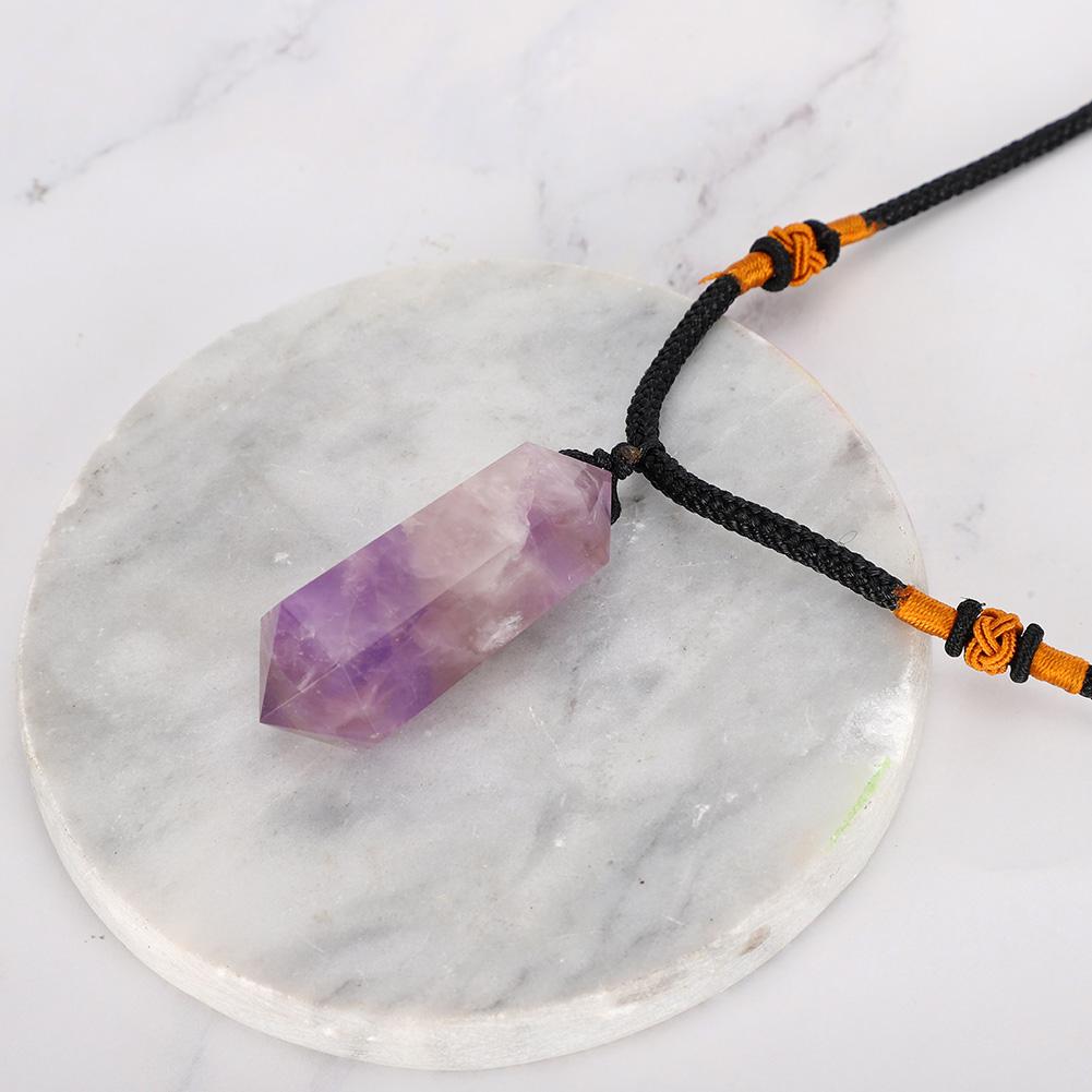 Natural Amethyst Quartz Pendant Double Point Crystal Necklace for Healing Fortune