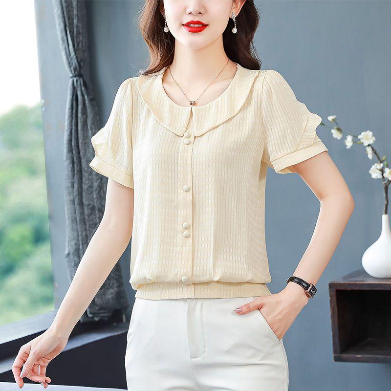 Summer Plus Size Blouse Women Vintage Chiffon Shirt Casual Loose Short Sleeve Tops