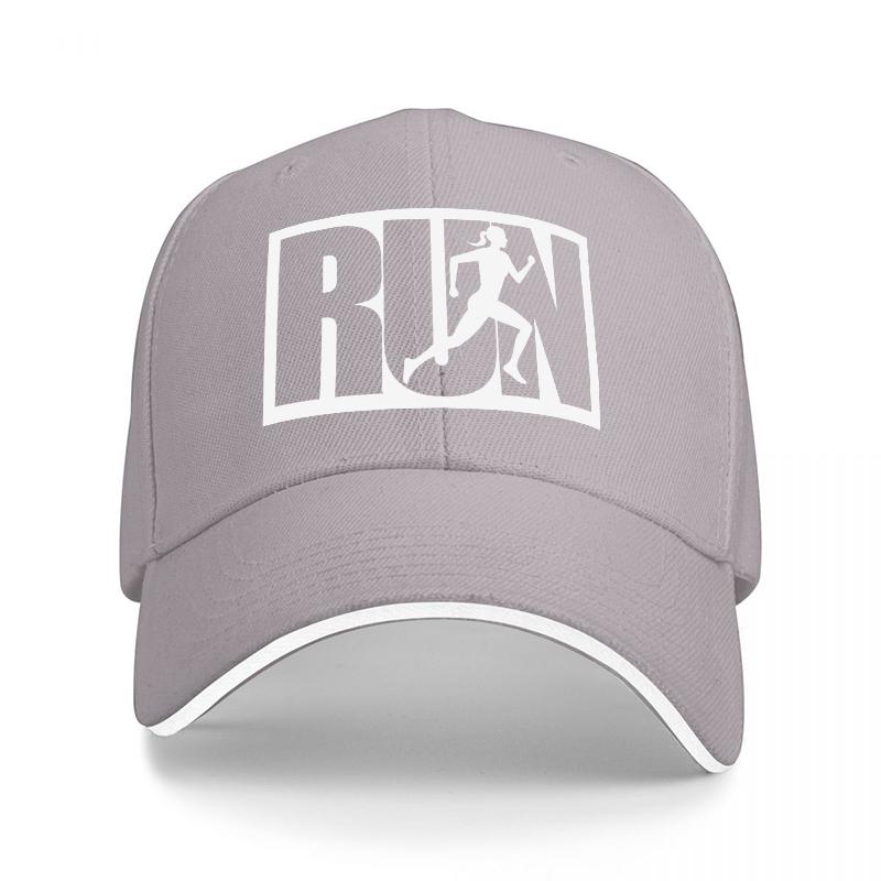 RUN Logo Black Baseball Cap with White Running Figure Design Sporty Style for Active Lifestyle Outdoor Fitness and Daily Wear