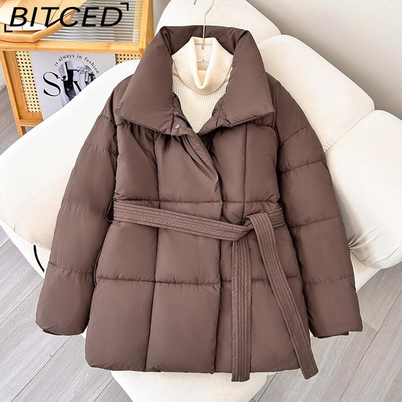 

BITCED Women s Winter Thickened Collared Waist-cinched Cotton Coat Slim-fitting Solid-colour Cotton Jacket XXL темно-коричневого