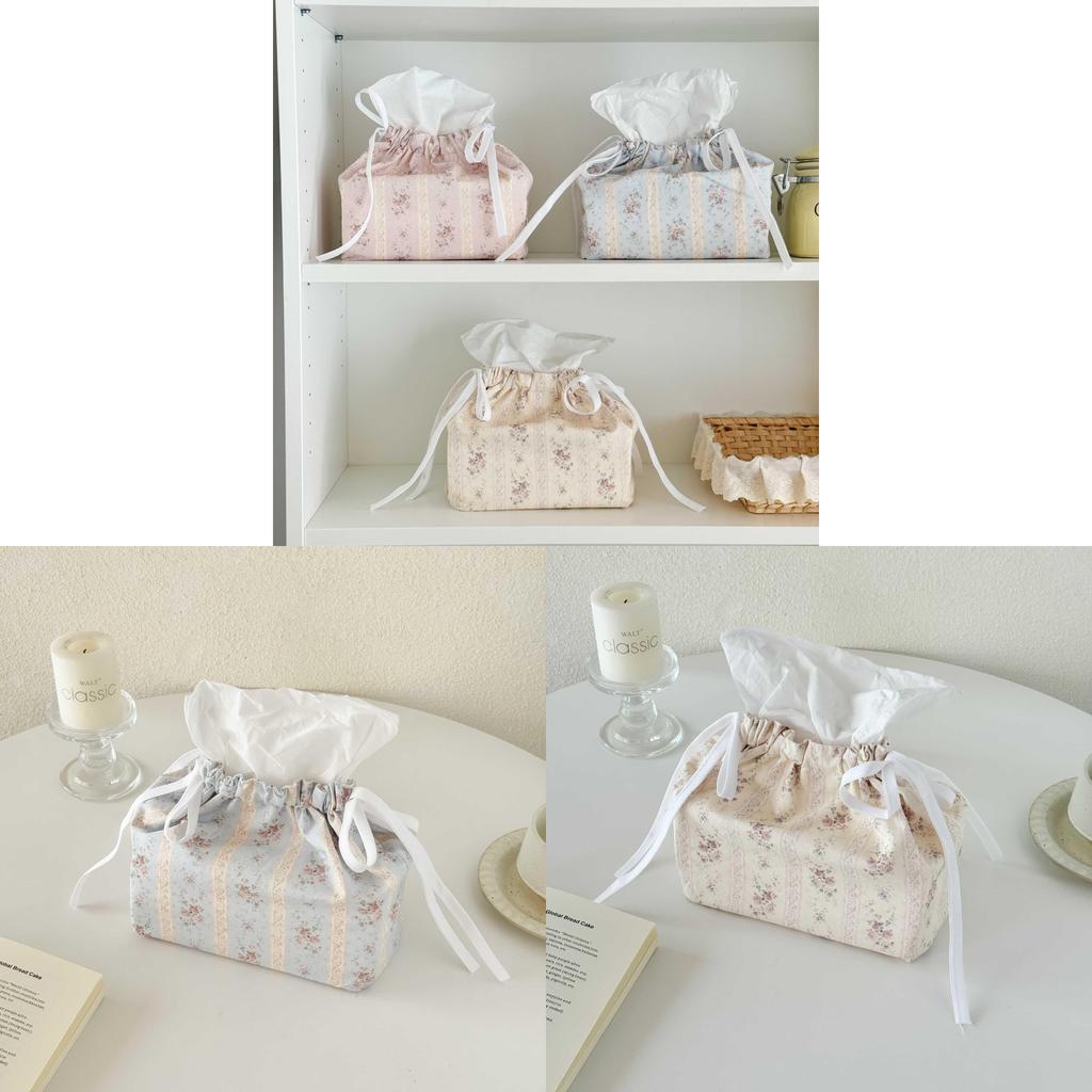 Copri scatola del fazzoletto in tessuto a righe floreali vintage per cucina e arredamento per la casa