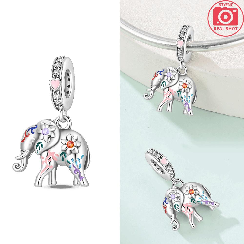 Charm Bead Charms Authentic Colored Zircon Cat Elephant Animal Pendant Authentic copper Bead Compatible With Bracelets Women Valentines Gift Accessory