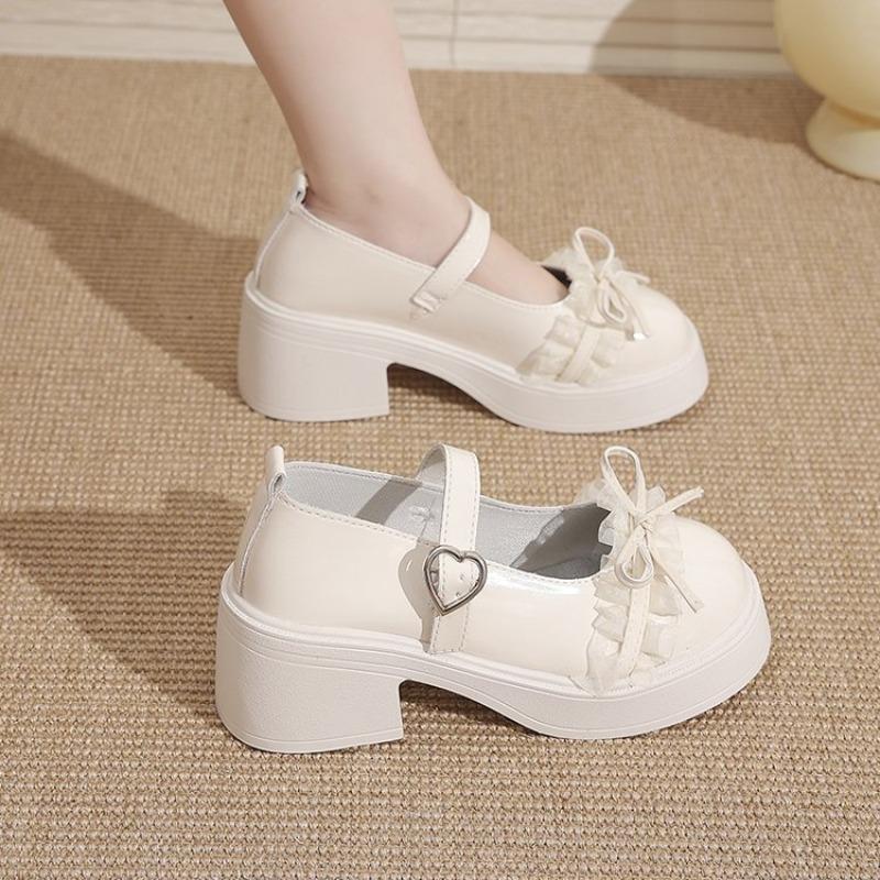Fashion Ankle Buckle Chunky Heels Bow Women Japanese Style Patent Leather Mary Jane Shoes Woman Punk Thick Heels Single Lolita Shoes