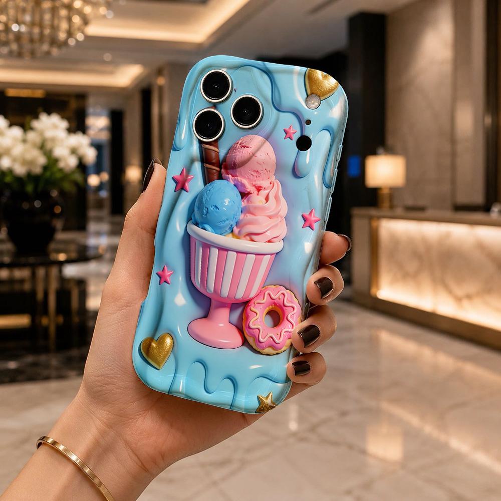 Melted Ice Cream Sundae Donut Phone Case for iPhone 17 16 15 14 13 12 11 Pro Max Plus Wavy Edge Sweet Cover