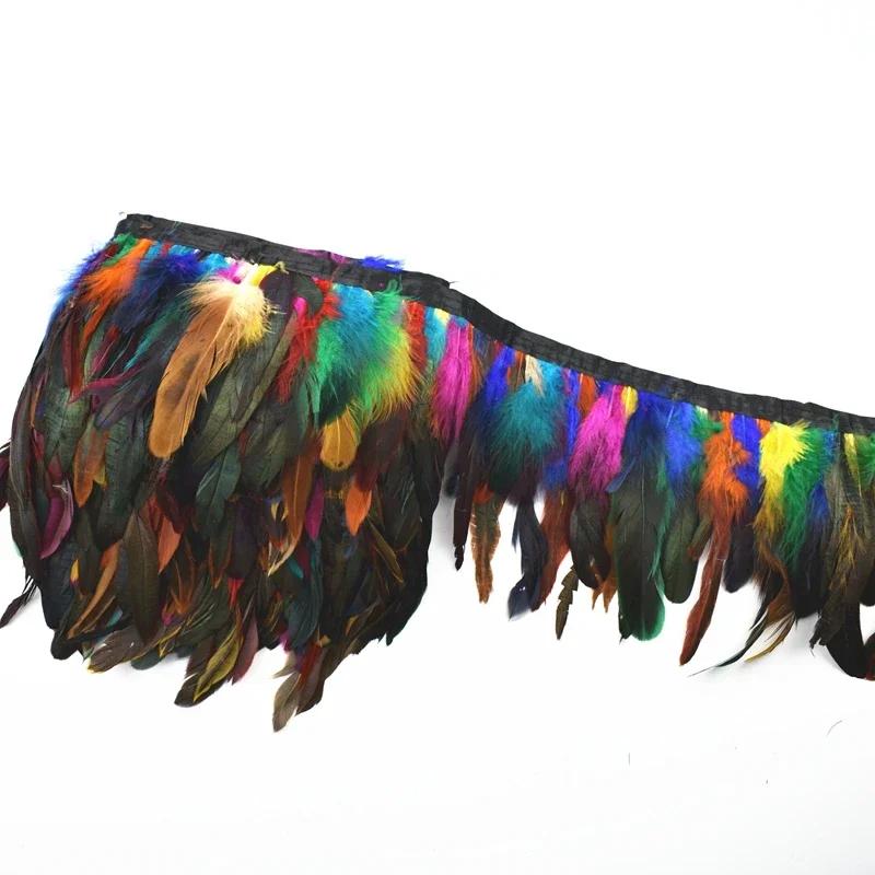 1Meter Rooster Feathers Trim Tassel Fringe On Tape Chicken Pheasant Cock Feather for Clothes Ribbon Sewing DIY Decoration Decor