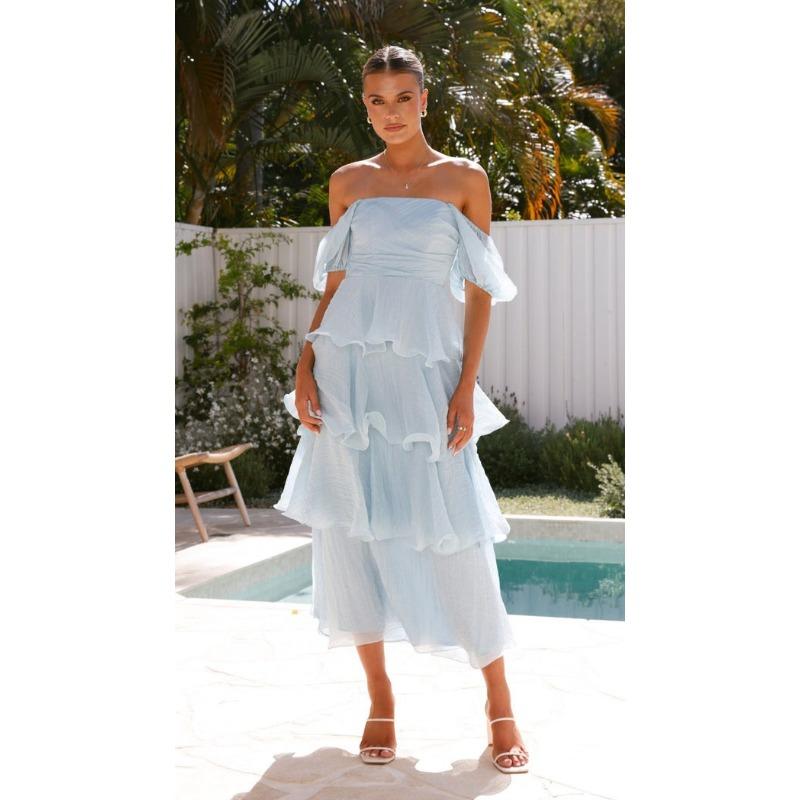 Women Fashion Backless Puff Sleeve Square Neck Long Solid Cake Dress