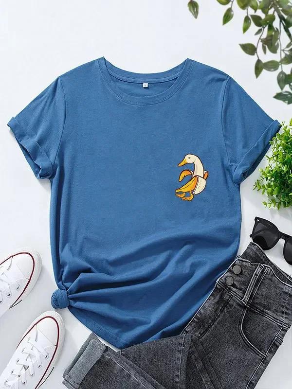 Funny Banana Duck Print T Shirt Women Short Sleeve O Neck Loose Tshirt Summer Women Tee Shirt Tops Clothes Camisetas Mujer