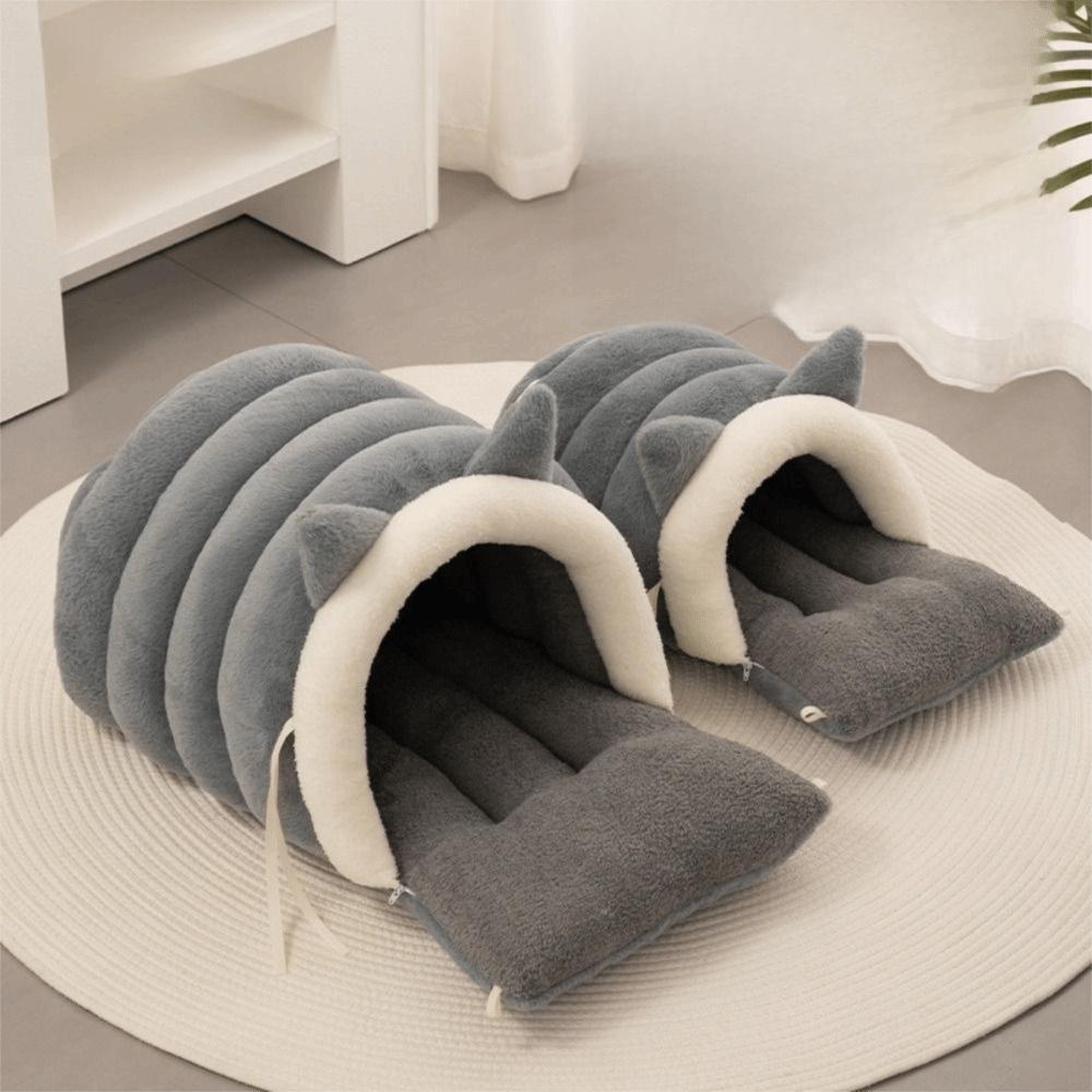 Soft Semi Enclosed Cat Bed Warm Windproof Removable Pet Nest Washable with Cat Ears Pet Sleeping Bed Pet