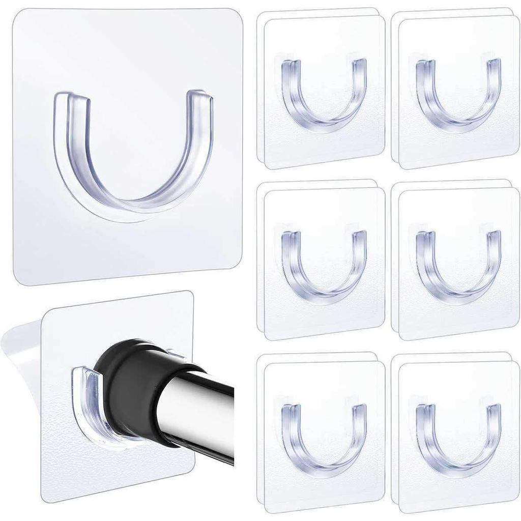 Telescopic No-Drill Curtain Rod Holder with Wall Support Clips