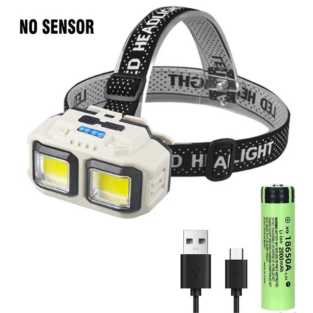 Potente linterna frontal LED recargable por USB, linterna frontal impermeable, luz para acampar, pescar y minería