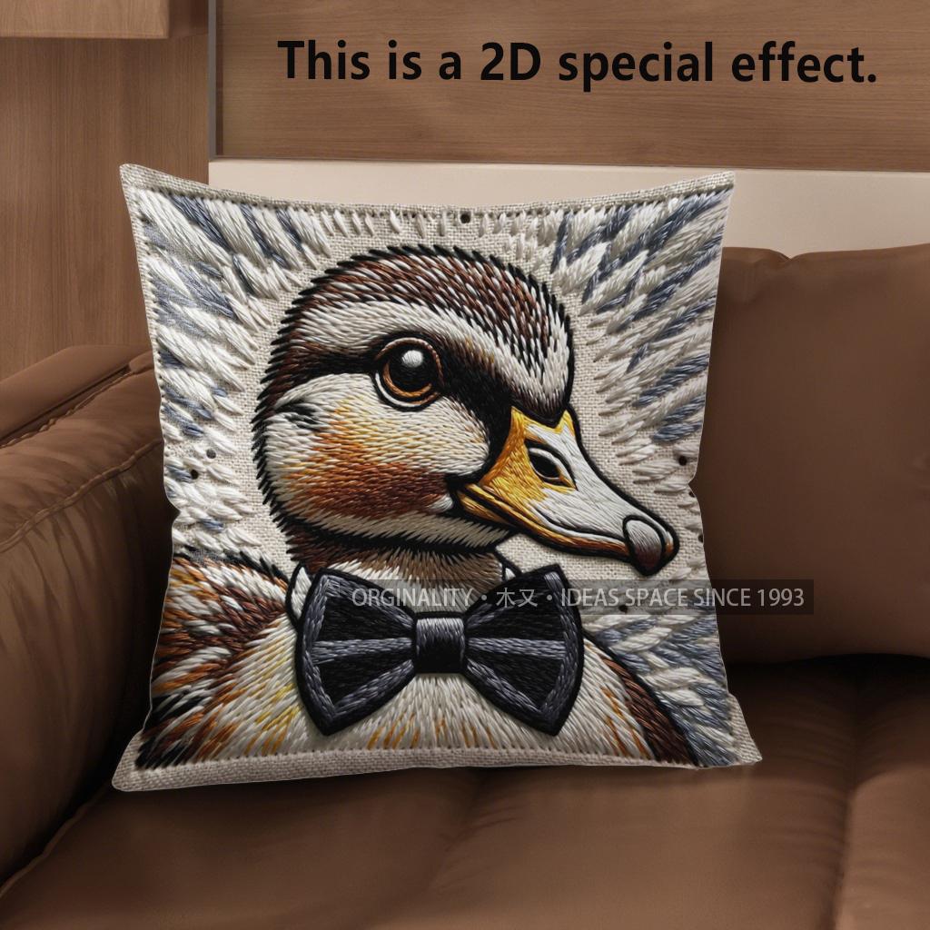 

2D Adorable Duck Bow-Tie Pattern Pillow Covers Pattern Cushion Cover Suitable For Sofa Bedroom Car Pillow Cover 40x40cm