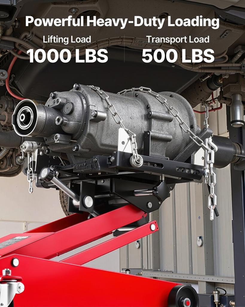 Low Profile Floor Jack, 1000 Lbs / 0.45 Ton Lifting Capacity Telescoping Transmission Floor Jack, 16-64 Cm Lifting Height, 360° Swivel Front Wheels,