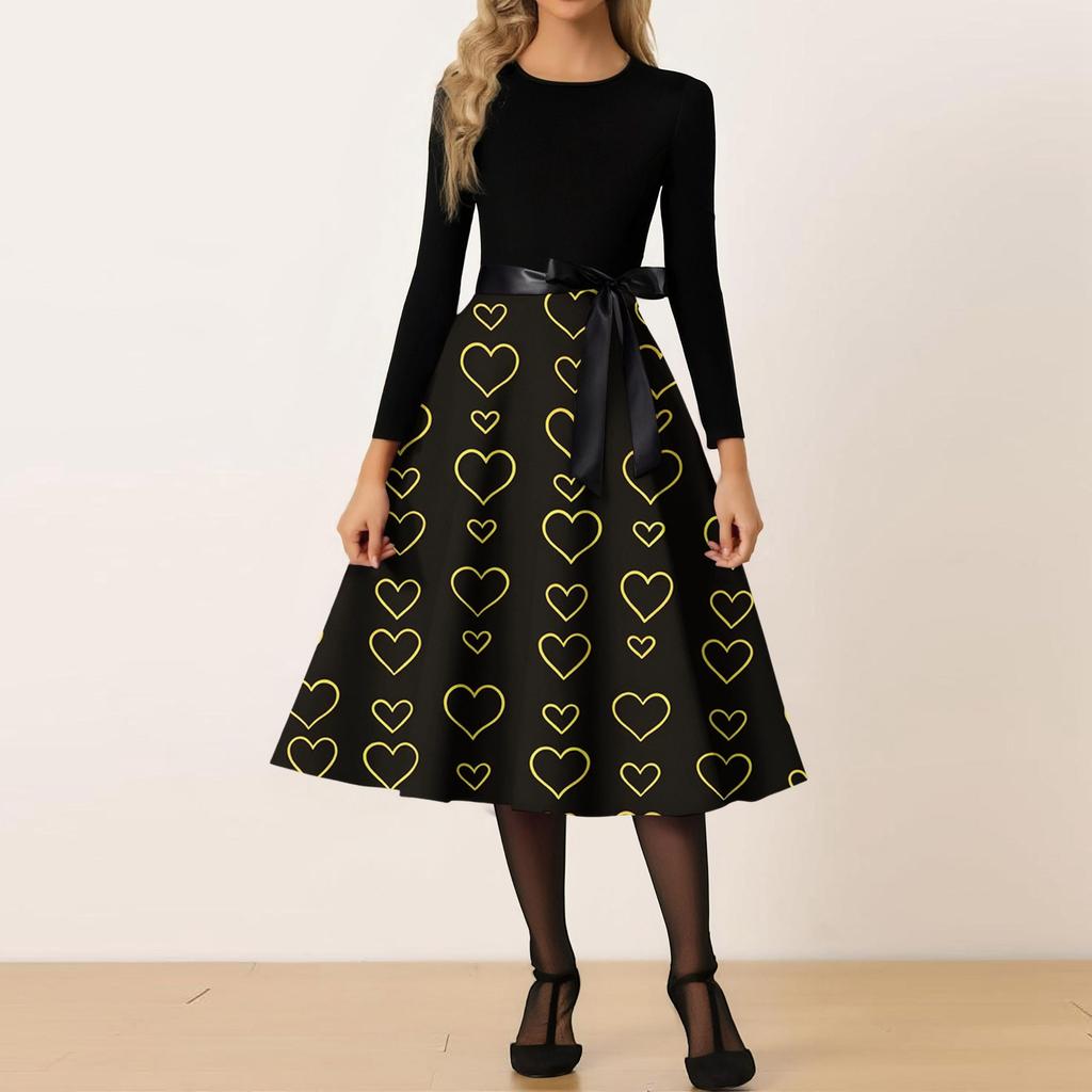 Women's Casual Fashion Valentine's Day Heart-themed Retro Round Neck Dress