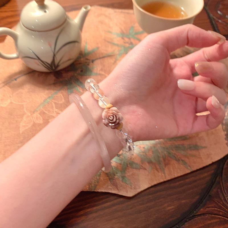 1Set Chinese Style Advanced Sense Rose Flower Beaded Bracelet For Women Girls Luxury High-End Vintage Bracelet Accessories Gifts