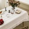 White Cotton Tablecloth Ruffled Lace Flower Embroidered Tablecloths, French Washable Table Cover for Kitchen Wedding Christmas