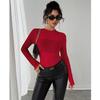 Women Long Sleeve Mesh Top Going Out See Through Tops Casual Mock Neck Slim Fit Solid Shirts