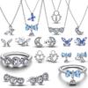 Original 925 Silver Charms Pendant Blue Bow Suit Bead For Wome Rings Earrings Necklace DIY Bracelet Fine Jewellery Gift