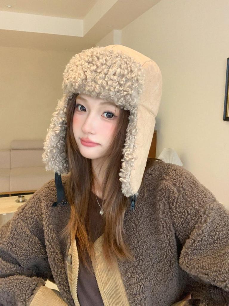 Autumn and Winter Velvet Warm Hat Windproof Ear Protection Big Head Circumference Hat Women