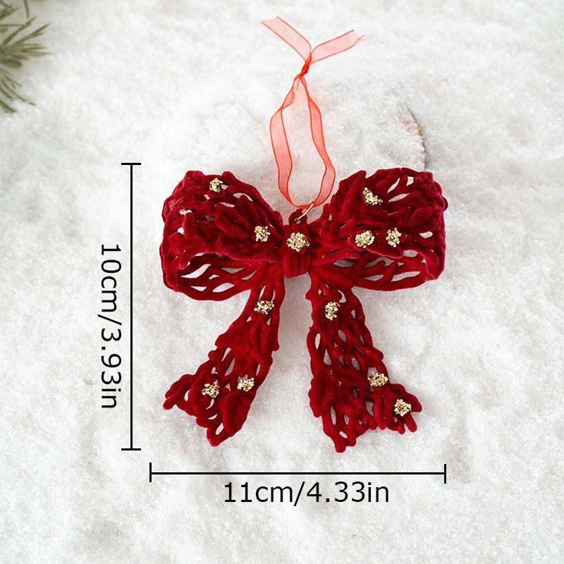 Gold Powder Red Christmas Decoration Flocking Pendant Bow Wreath Christmas Tree Hanging Ornament Xmas New Year Party Home Decor