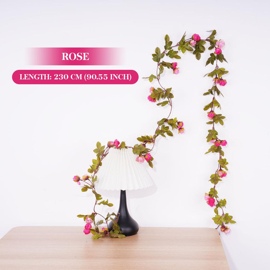2.2m Silk Artificial Rose Vine Wall Hanging Decor Romantic Rattan Fake Plant Leaf Garland for Home Garden Decoration