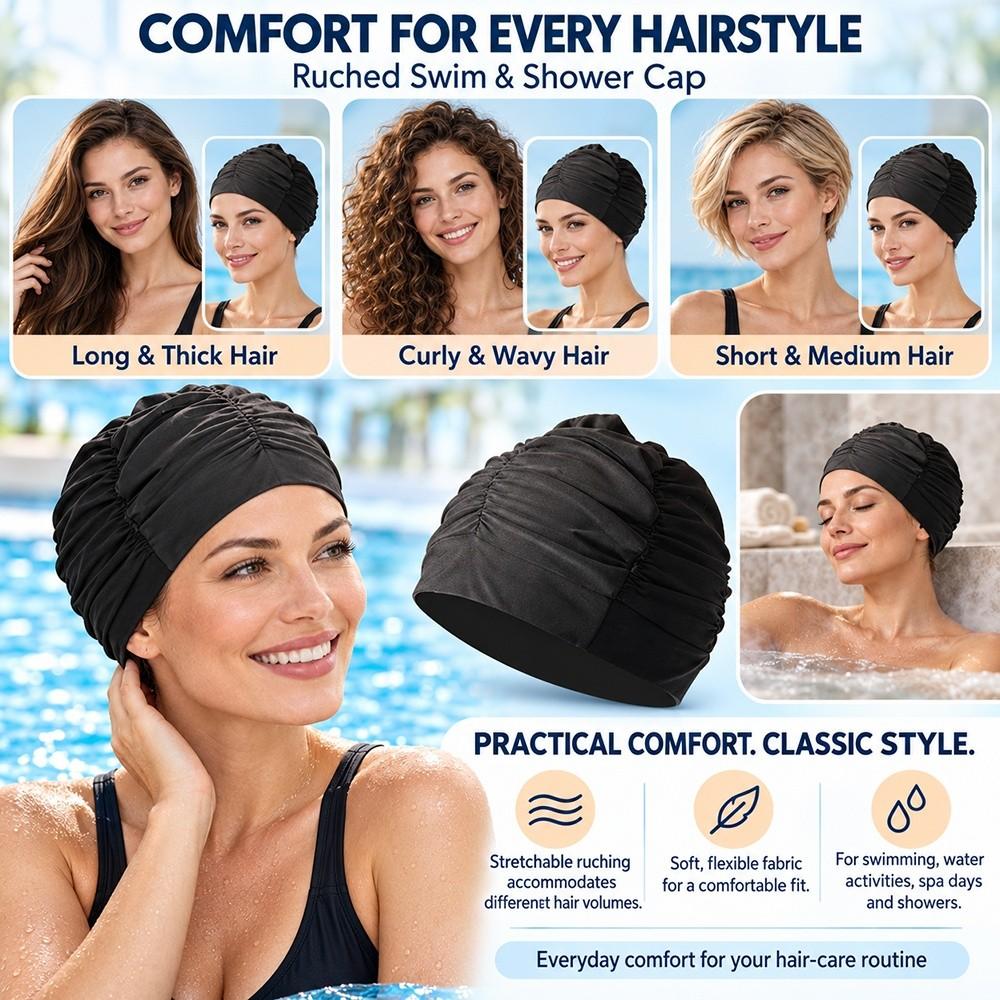 2PCS Polyester Swimming Caps Waterproof Lining Elastic Caps Swimming Pool