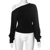 Solid Inclined Shoulder Batwing Long Sleeve T-shirts Tops 2026 Autumn Women Fashion Sexy Backless Slim Casual Streetwear Tees