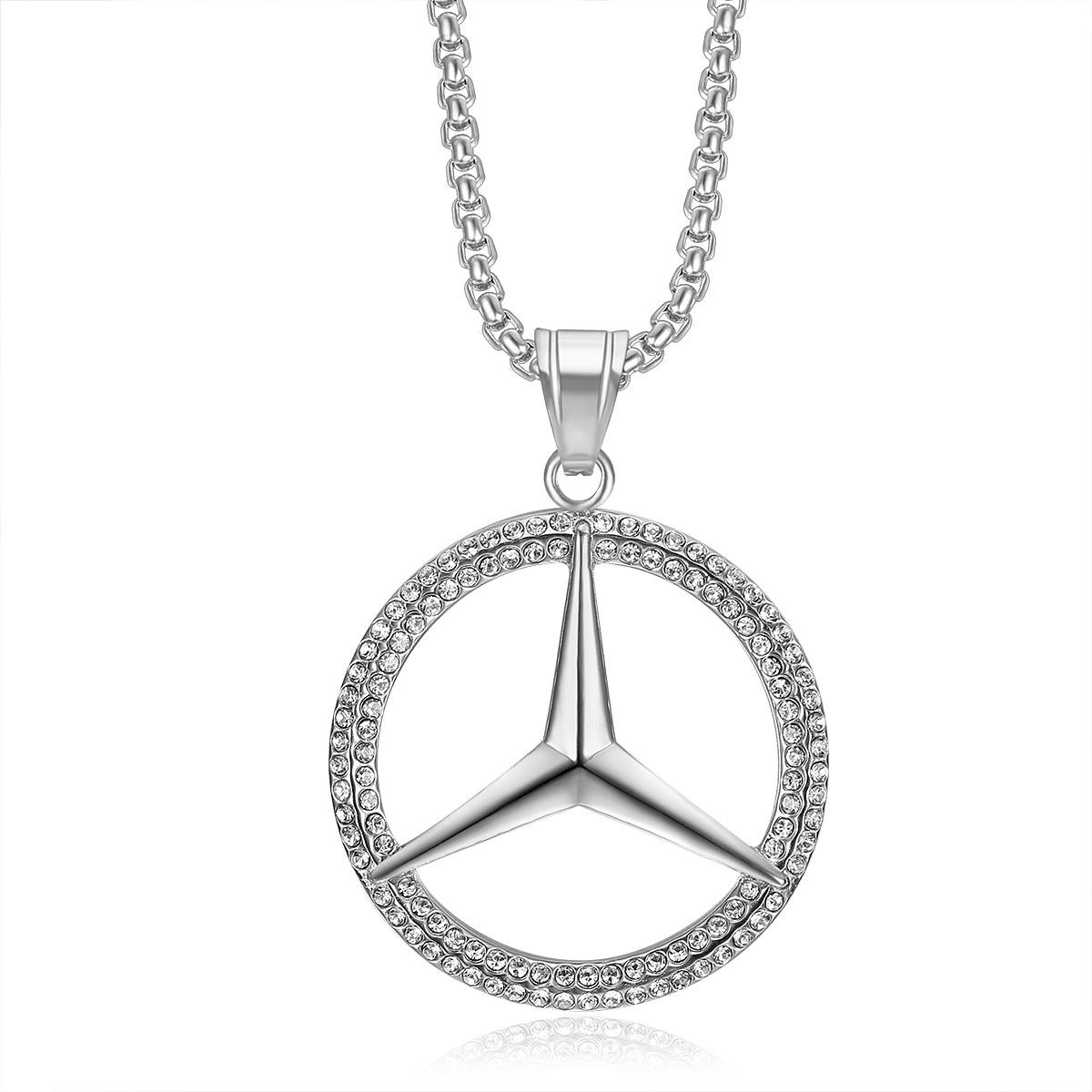 

2026 Jewelry Fashion Trend Inlaid Zircon Men s Party Jewelry Accessories Mercedes Benz Logo Pendant Necklace 60CM